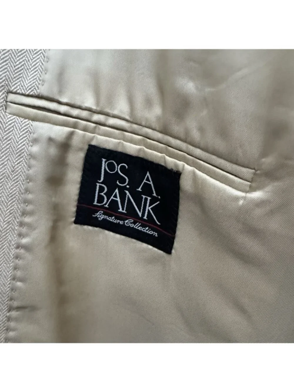 Jos. A. Bank Signature 44L Silk Camel Hair Tan Herringbone Sport Coat